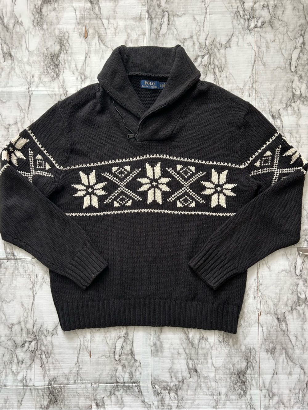 POLO RALPH LAUREN Men’s XL fair isle Shawl Collar Sweater cotton cashmere blend